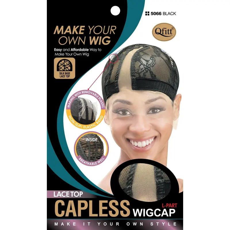 Qfitt Lace Top Capless L-Part Wig Cap # 5066 Black