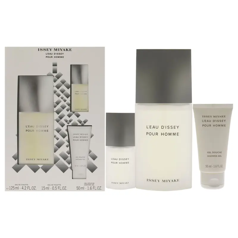 Issey Miyake Leau Dissey Pour Homme by Issey Miyake for Men - 3 Pc Gift Set 4.2oz EDT Spray, 15ml EDT Spray, 1.6oz Shower Gel