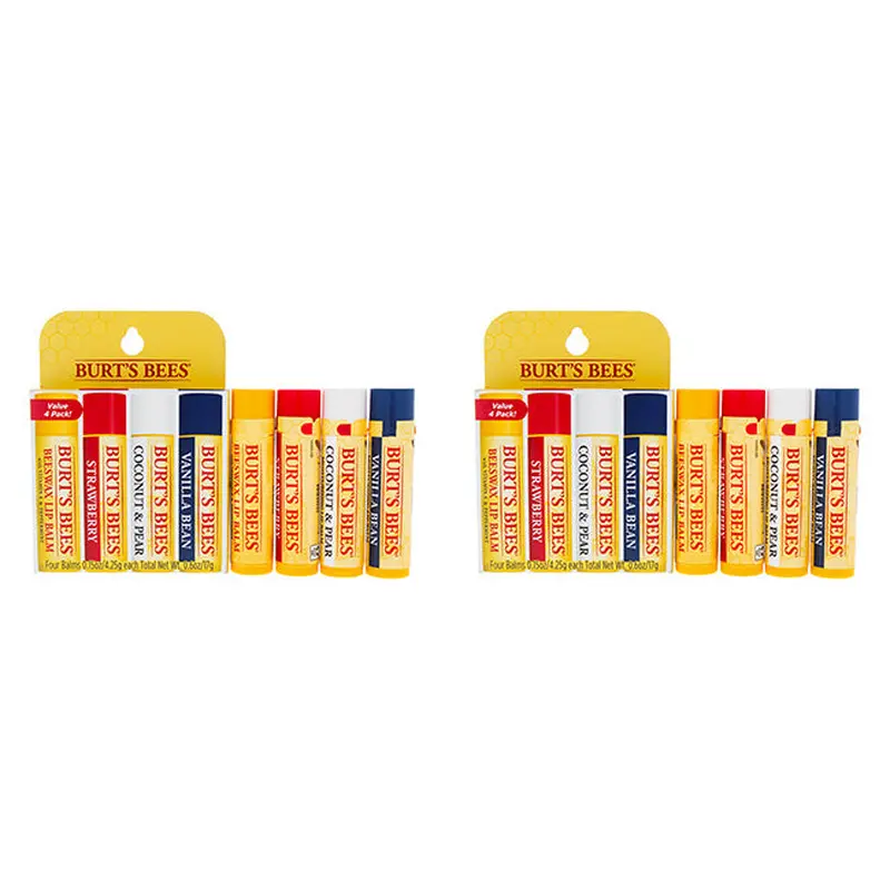 Burts Bees Best Of Burts Moisturizing Lip Balm Set by Burts Bees for Unisex - 4 x 0.15 oz Lip Balm Beeswax, Strawberry, Coconut and Pear, Vanilla Bean - Pack of 2