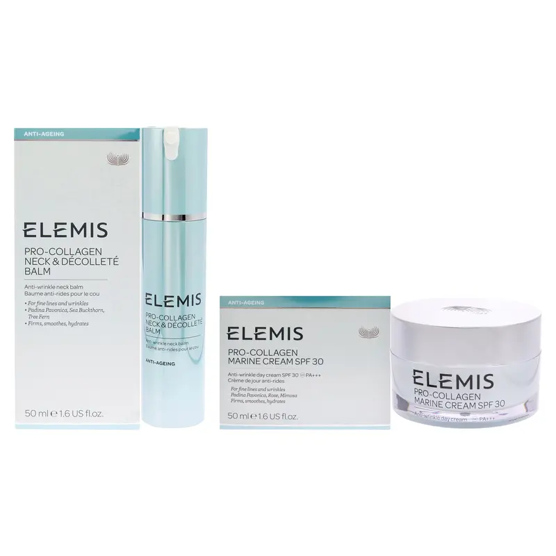 Elemis Pro-Collagen Neck & Decollete Balm and Pro-Collagen Marine Cream SPF 30 Kit by Elemis for Women - 2 Pc Kit 1.7oz Balm, 1.6oz Day Cream