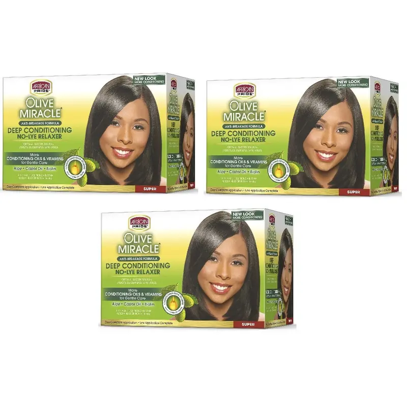 3 Pack African Pride Olive Miracle Relaxer Kit Super