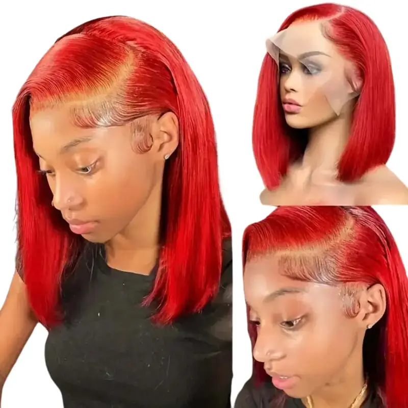 RIO 100% Human Hair 13X4 HD Lace Frontal Bob Wig - Straight Red (Choose Length)