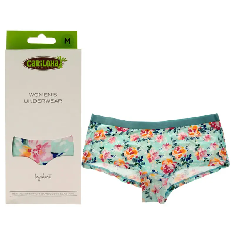 Cariloha Bamboo Boyshort Briefs - Aqua Floral by Cariloha for Women - 1 Pc Underwear (M)