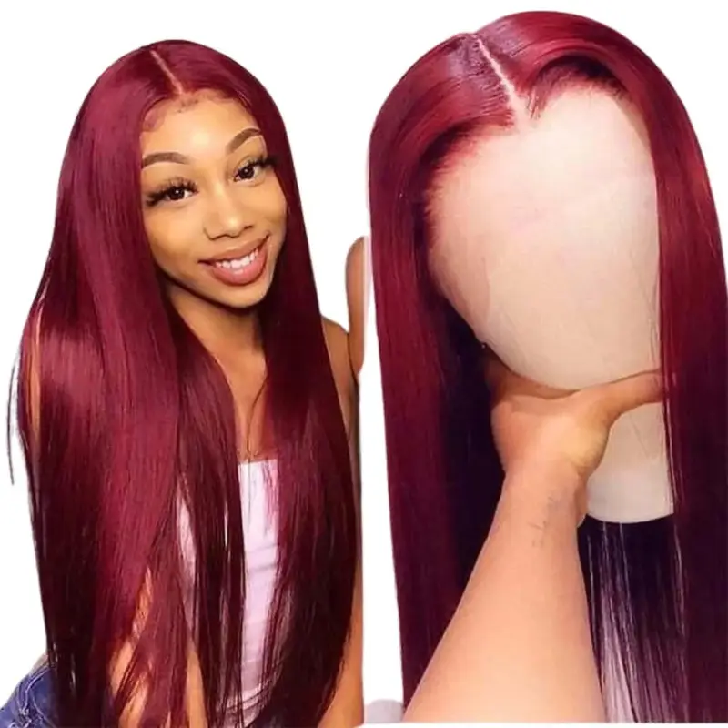 Rio 100% Human Hair 13x6 HD Lace Frontal Wig 26" Inches - Dark Red Wine 99J