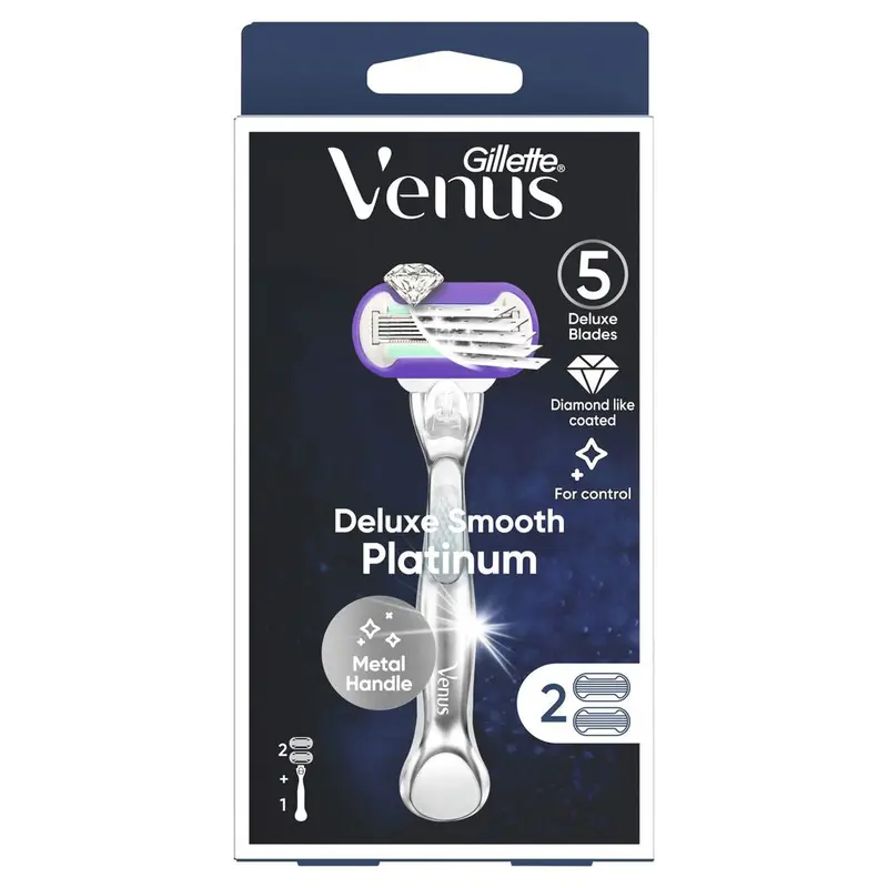 Gillette Venus Deluxe Smooth Platinum Women's Razor Handle + 2 Refills