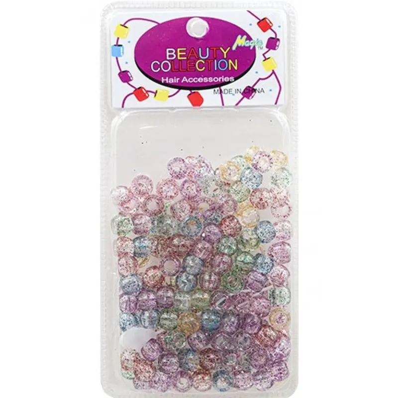 Beauty Collection Round Medium Hair Beads - Crystal w/Multi Color Glitter Jumbo Pack #1000GAST