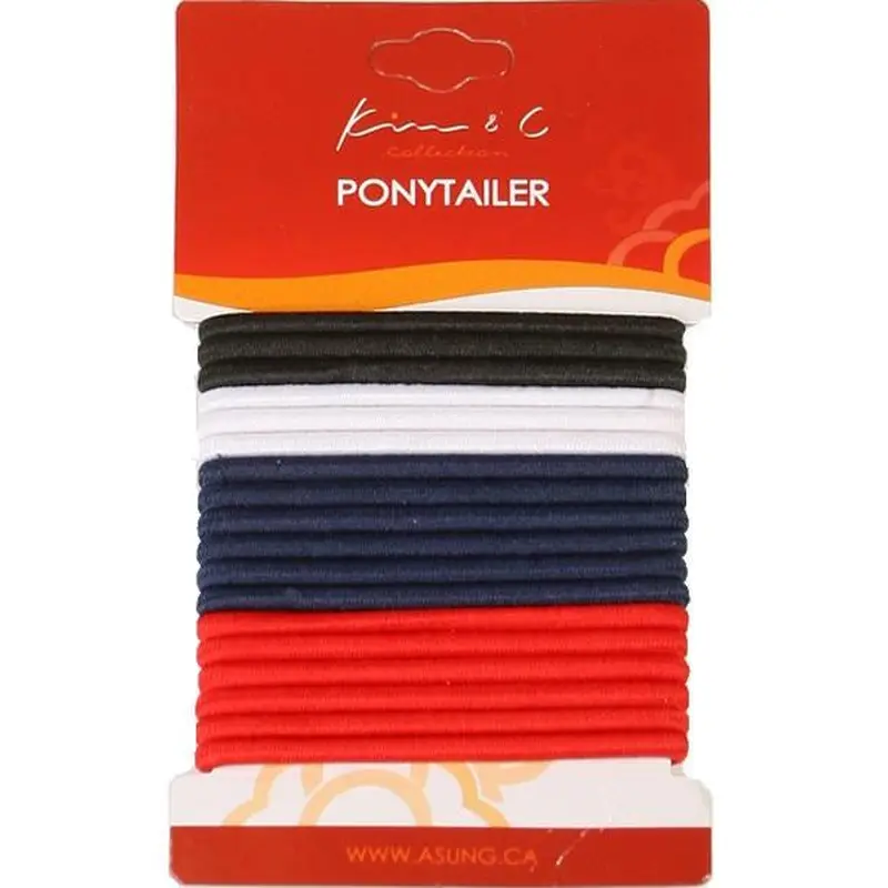 18pcs Ponytail Holders - Black, White, Navy & Red