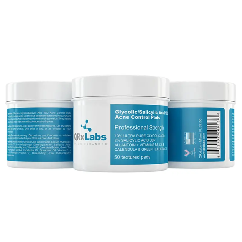 QRxLabs Glycolic/Salicylic Acid 10/2 Acne Control Pads 50 Pads
