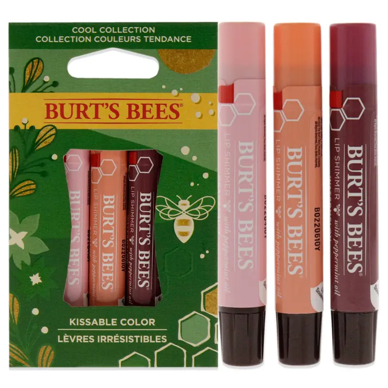 Burt's Bees Burts Bees Kissable Color Cool Gift by Burts Bees for Unisex - 3 Pc 0.09oz Lip Shimmer - Apricot ,0.09oz Lip Shimmer - GrapeFruit ,0.09oz Lip Shimmer - Watermelon