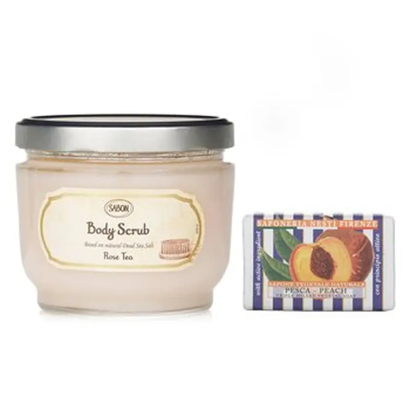 Sabon Sabon Body Scrub - Rose Tea & Nesti Dante Le Deliziose Natural Soap - Peach  2pcs