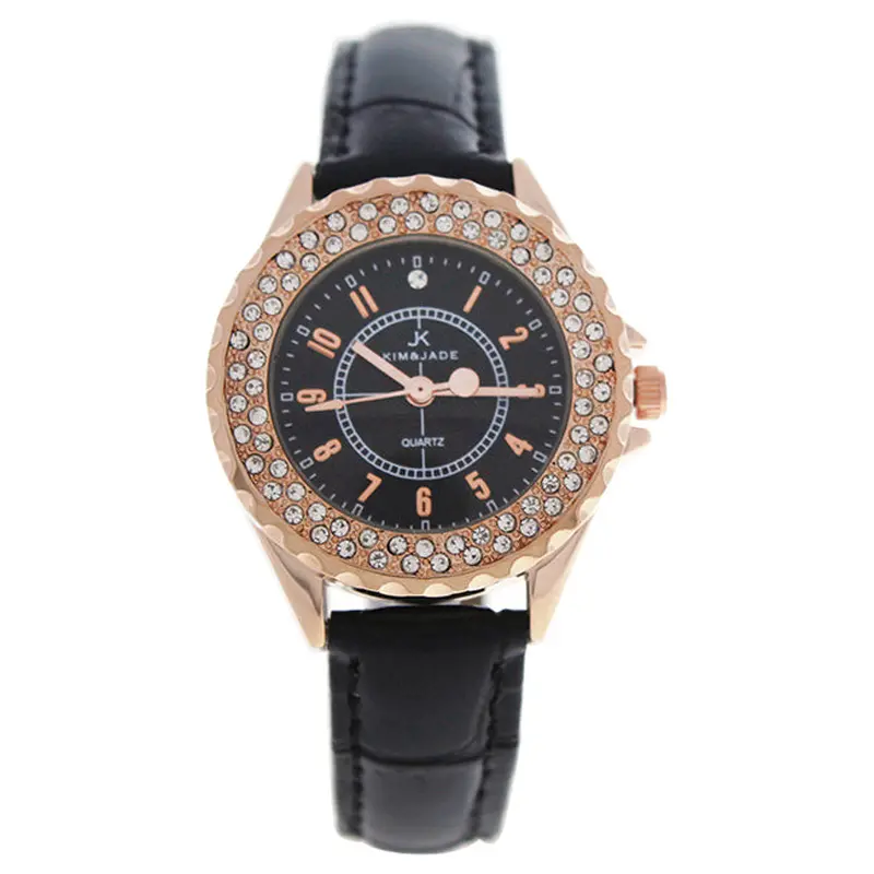 Kim & Jade 2033L-GPBLBL Rose Gold/Black Leather Strap Watch by Kim & Jade for Women - 1 Pc Watch