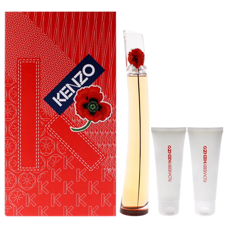 Kenzo Flower by Kenzo for Women - 3 Pc Gift Set 3.3oz EDP Spray, 2 x 2.5oz Labsolute Balm