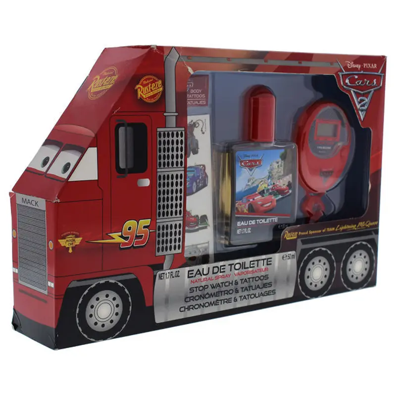 Disney Pixar Cars by Disney for Kids - 3 Pc Gift Set 1.7oz EDT Spray, Stopwatch, Body Tattoos