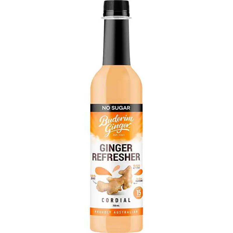 Buderim Ginger Ginger Refresher No Sugar Cordial 750ml