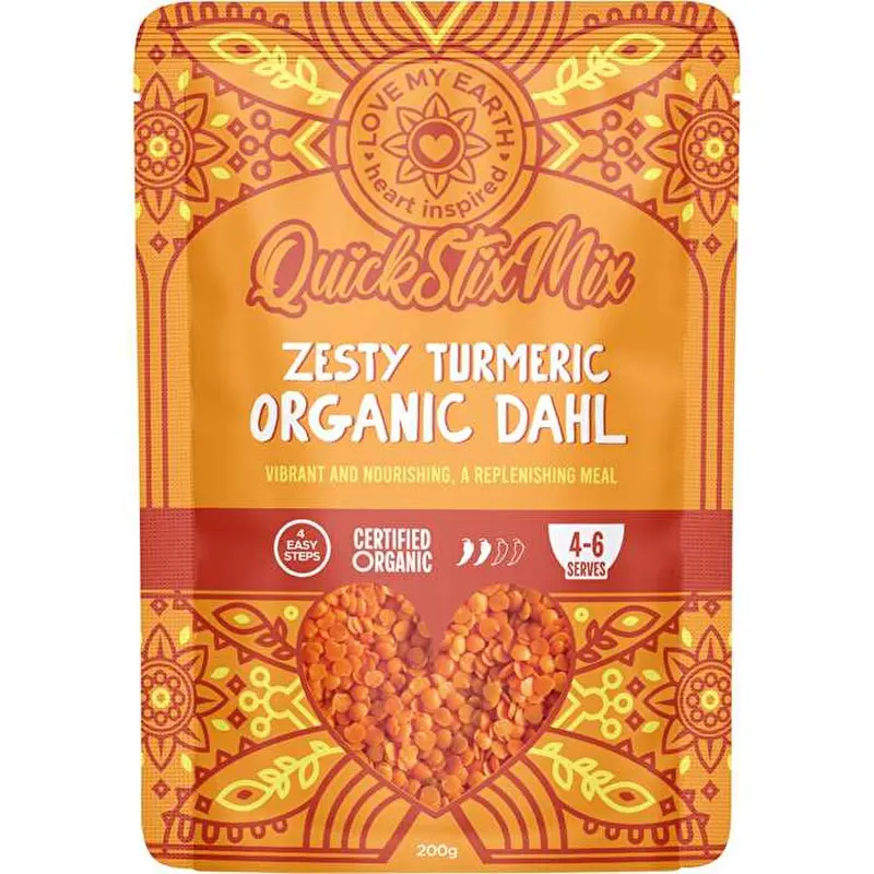 Love My Earth Quick Stix Mix Organic Dahl Zesty Turmeric 200g