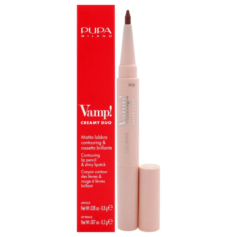 Pupa Milano Vamp! Creamy Duo Contouring Lip Pencil and Shiny Lipstick - 003 Warm Nude by Pupa Milano for Women - 0.035 oz Makeup