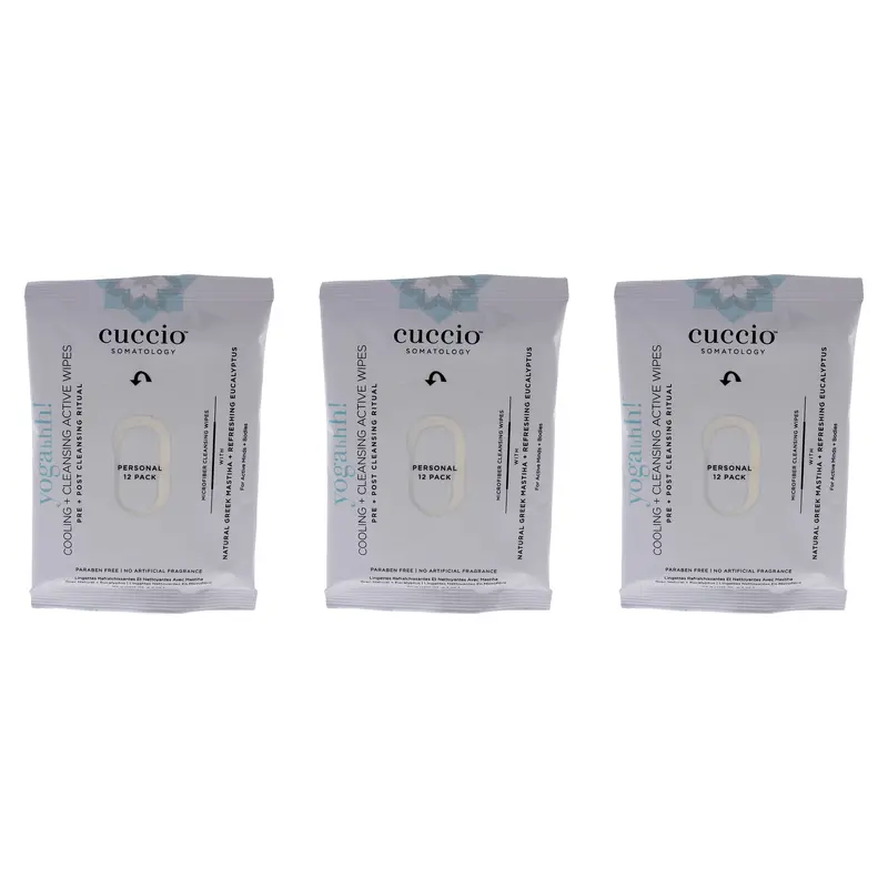 Cuccio Somatology Yogahh Cooling Plus Cleansing Wipes by Cuccio for Unisex - 12 Count Wipes - Pack of 3
