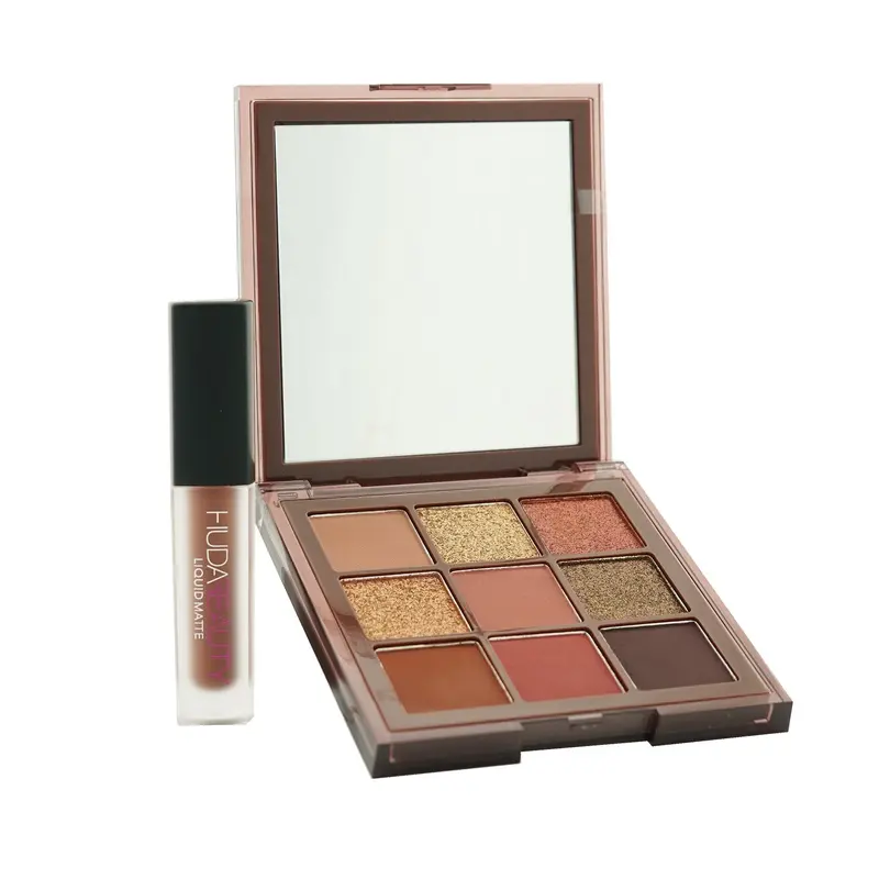 Huda Beauty Mini Nude Holiday Set (1x Nude Obsessions Eyeshadow Palette + 1x Liquid Matte Lipstick) - # Light/ Bombshell  2pcs