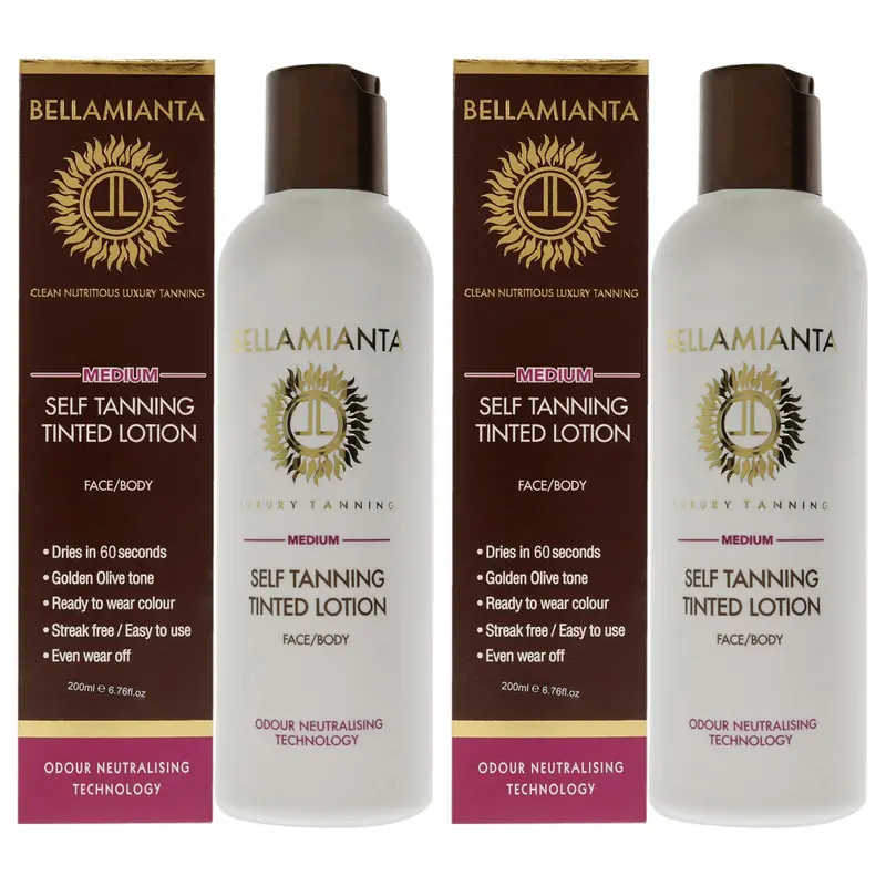 Bellamianta Self-Tanning Tinted Lotion - Medium by Bellamianta for Women - 6.76 oz Bronzer - Pack of 2