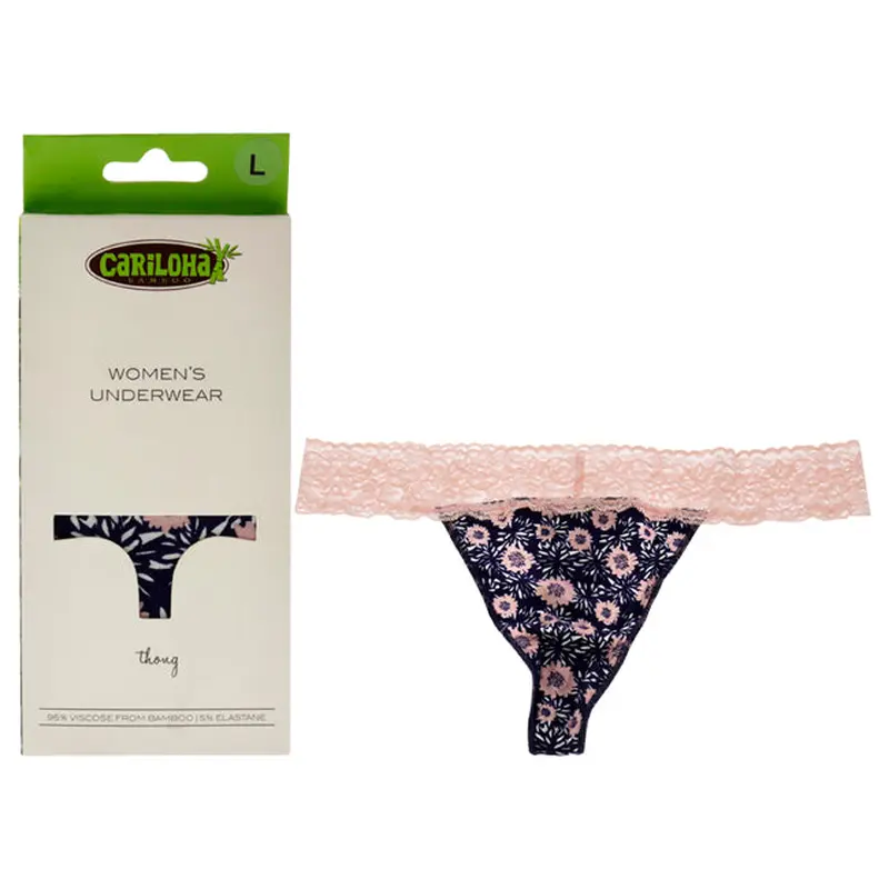 Cariloha Bamboo Lace Thong - Navy Floral by Cariloha for Women - 1 Pc Underwear (L)