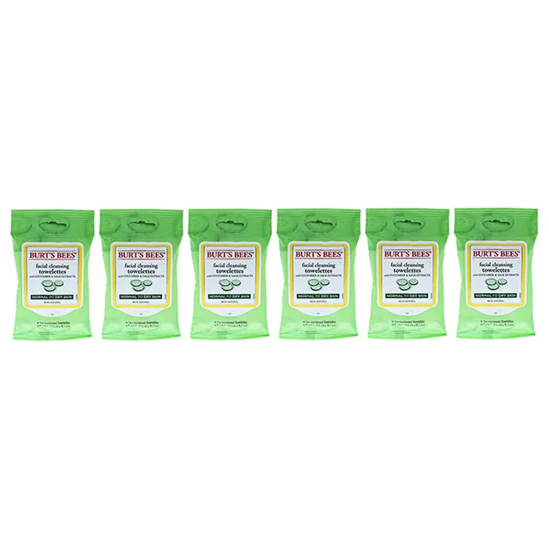 Burts Bees Facial Cleansing Towelettes - Cucumber and Sage by Burts Bees for Unisex - 10 Count Towelettes - Pack of 6
