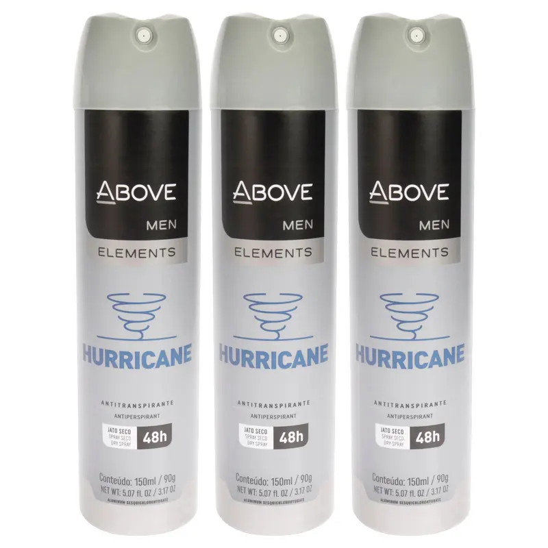 Above 48 Hours Element Antiperspirant Deodorant - Hurricane by Above for Men - 3.17 oz Deodorant Spray - Pack of 3