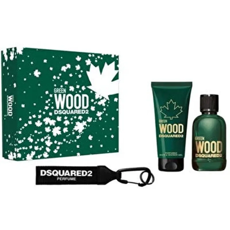 Dsquared2 Green Wood Man Set Eau De Toilette & B & Sg & Black Key Ring 100ml