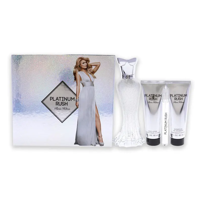 Paris Hilton Platinum Rush For Women - 4 Pc Gift Set Eau De Parfum Spray 10ml/0.33oz Eau De Parfum Spray 90ml/3oz Body Lotion 90ml/3oz Shower Gel 100ml/3.4oz