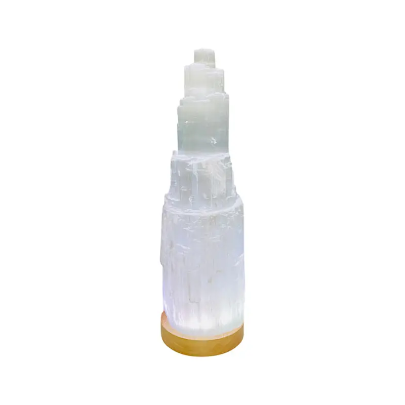 SaltCo Selenite Lamp Cord LED White with Wooden Base (for small selenite lamp only)
