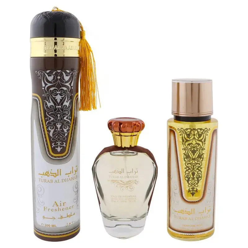 Ard Al Zaafaran Turab Al Dhahab 3 Piece Gift Set: Eau De Parfum 100ml - Perfume Mist 250ml - Air Freshner 300ml
