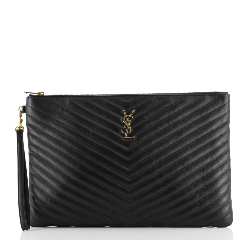 Classic Monogram Wristlet Pouch Matelasse Chevron Leather Large S744816615129
