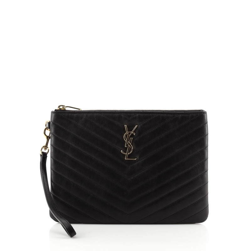 Classic Monogram Wristlet Pouch Matelasse Chevron Leather Small S744816678804