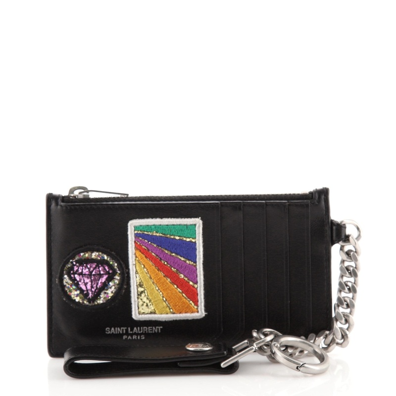 Fragment Zip Card Holder Patch Embellished Leather S744816666402