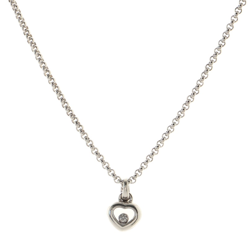 Happy Diamond Heart Pendant Necklace 18K White Gold with Floating Diamond S744816640520