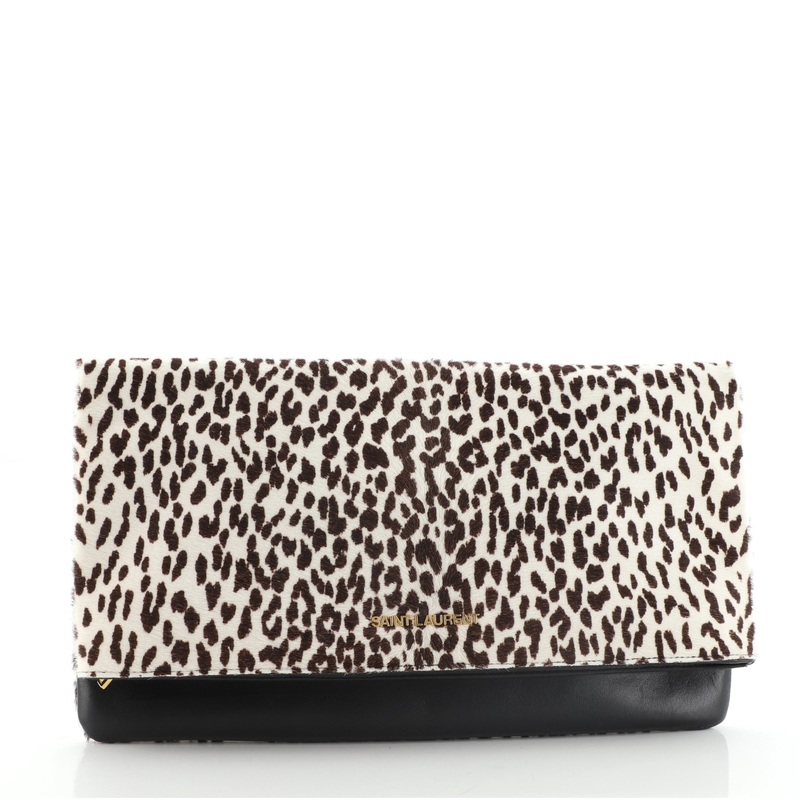 Letters Fold Over Clutch Printed Pony Hair with Leather S744816649283