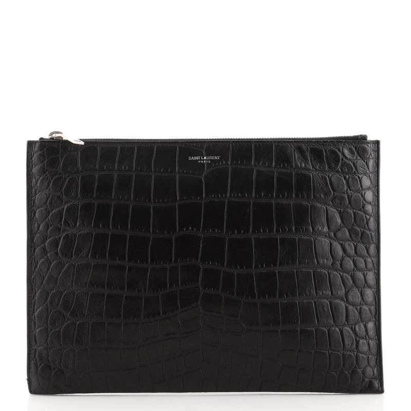 Zip Pouch Crocodile Embossed Leather Medium S744816661215